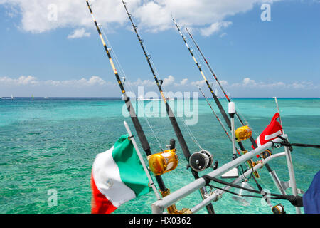 Angelruten und mexikanische Flagge Stockfoto