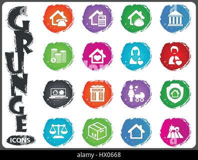 Immobilien Symbole eingestellt für Websites und Benutzeroberfläche im Grunge-Stil Stock Vektor