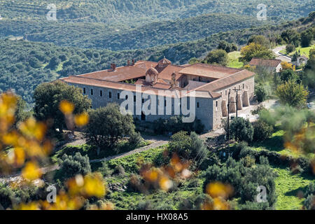 Blick auf das Kloster Voulkano in Peloponnes, Griechenland Stockfoto
