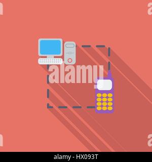 Telefon-Sync-Symbol. Flache Vektor zugehörige Symbol mit langen Schatten für Web und mobile Anwendungen. Es ist einsetzbar als - Logo, Symbol, Piktogramm, Infografik Ele Stock Vektor