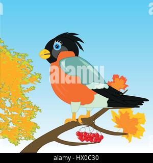 Schöner Vogel Gimpel auf AST Baum im Herbst Stock Vektor