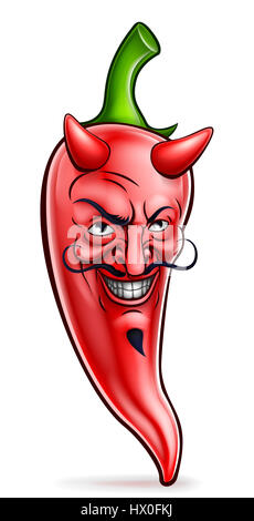Teufel Rot Chili Pfeffer-Cartoon-Charakter-Maskottchen Stockfoto