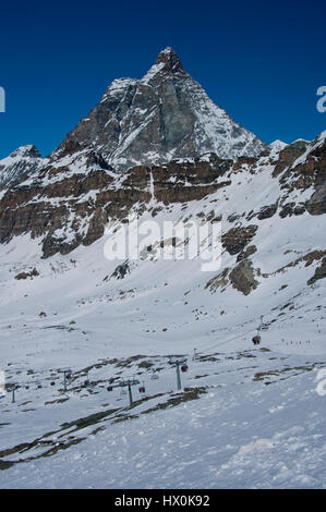 Blick vom Plateau Rosa über das Matterhorn-Tal und seine Hänge Stockfoto