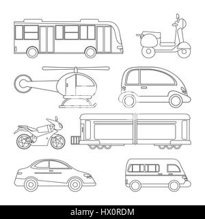 Collection Transport Fahrzeug Bild Gliederung Stock Vektor