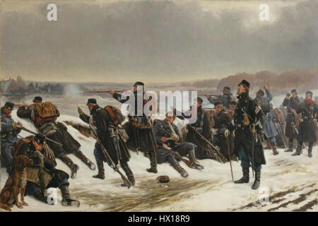 „FRA forposterne“ aus dem Jahr 1864 ist ein historisches Werk, das das militärische Leben an der Front des 19. Jahrhunderts untersucht, wobei der Schwerpunkt auf den Erfahrungen der Soldaten und den Auswirkungen des Krieges auf Individuum und Gesellschaft liegt. Stockfoto