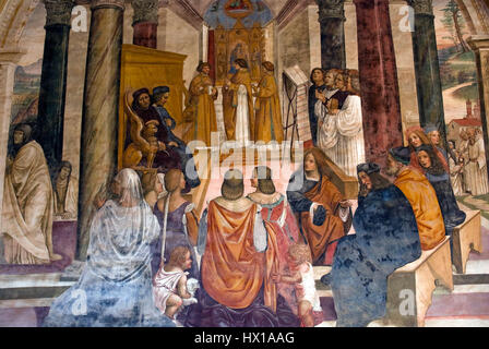 „Come benedetto scomunica due religiose e le assolve poi che furono morte“ bedeutet: „Wie Benedetto zwei Nonnen exkommuniziert und sie später freigibt, nachdem sie gestorben sind.“ Dieser Titel bezieht sich wahrscheinlich auf ein historisches oder religiöses Ereignis, bei dem zwei Nonnen zunächst exkommuniziert und später posthum freigesprochen wurden. Sie reflektiert Themen der religiösen Autorität, der Vergebung und des Jenseits innerhalb der katholischen Lehre. Stockfoto