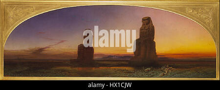 „Das kolossale Paar Theben“ von Frank Dillon zeigt zwei massive Statuen aus der antiken Stadt Theben, die die monumentale ägyptische Kunst und historische Bedeutung zeigen. Stockfoto