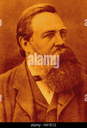 Friedrich Engels war ein deutscher Philosoph, Sozialwissenschaftler und Mitbegründer der marxistischen Theorie. Neben Karl Marx entwickelte er die Theorie des Sozialismus, die das moderne politische Denken stark beeinflusste. Engels war bekannt für seine Arbeiten über Wirtschaft, Geschichte und Soziologie, insbesondere in seinem Buch The Condition of the Working Class in England. Stockfoto