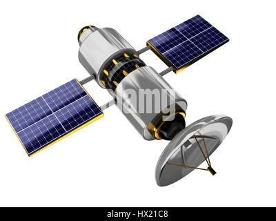 3D Abbildung des generischen Satelliten isoliert auf weißem Hintergrund Stockfoto