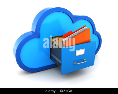 3D Abbildung des Cloud-Archiv mit einem dringenden Ordner Stockfoto