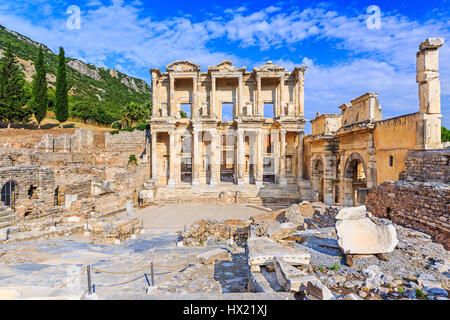 Izmir, Türkei. Bibliothek von Celsus in Ephesus antike Stadt. Stockfoto