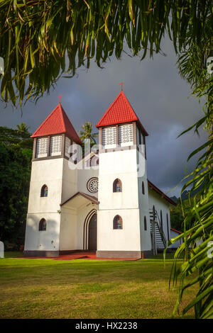 Haapiti Kirche in Moorea Insel Dschungel, Landschaft. Französisch-Polynesien Stockfoto