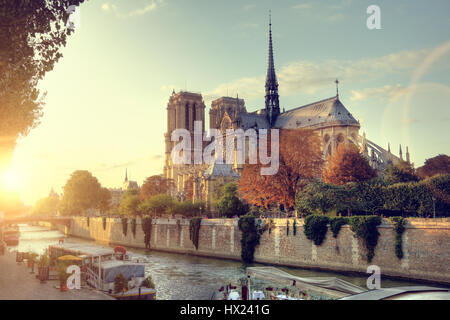 Kathedrale Notre-Dame in Paris, Frankreich bei Sonnenuntergang Stockfoto