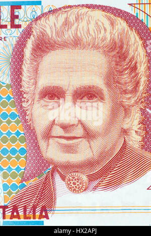 Maria Montessori Porträt von italienischen Geld - lire Stockfoto