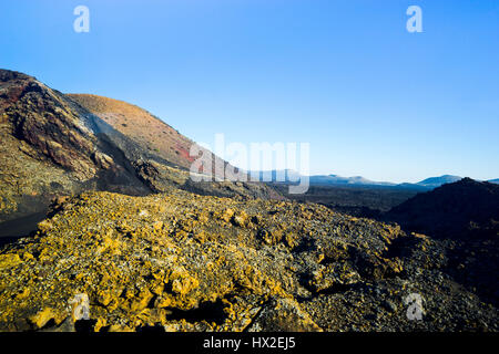 die archaische Landschaft des Timanfaya Nationalpark auf der Insel Lanzarote Stockfoto