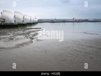 Flut Barriere auf der Themse in Woolwich, London. Stockfoto