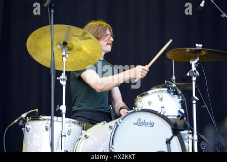 BARCELONA - 30 Mai: The Ghost von Saber Tooth Tiger (Band) führt auf Primavera Sound Festival 2015 am 30. Mai 2015 in Barcelona, Spanien. Stockfoto