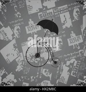 Logo-Hipster-Textur-Papier, Retro-Bike, Regenschirm Stock Vektor