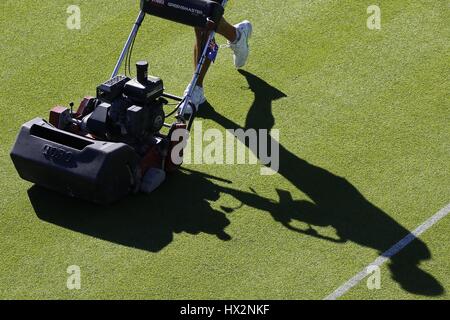 RASEN SCHNEIDEN DER WIMBLEDON CHAMPIONSHIPS 2015 DER WIMBLEDON CHAMPIONSHIPS 15 THE ALL ENGLAND TENNIS CLUB WIMBLEDON LONDON DEUTSCH Stockfoto