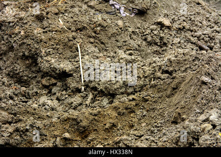 Abfälle aus der Herstellung Granitprodukte in der Nähe von der Steinverarbeitung shop Stockfoto