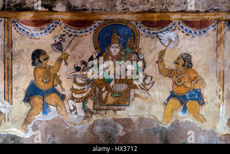 Hindu-Gott Shiva und hinduistischen Göttin Parvati, Wandbild, Brihadeeswarar Tempels, Thanjavur, Tamil Nadu, Indien Stockfoto