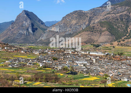 ShiGu Dorf nahe Lijiang, Luftbild. ShiGu in Yunnan, China, und war Teil der südlichen Seidenstraße oder ChaMa GuDao Stockfoto