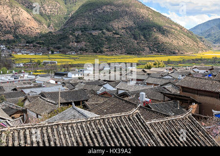 ShiGu Dorf nahe Lijiang, Luftbild. ShiGu in Yunnan, China, und war Teil der südlichen Seidenstraße oder ChaMa GuDao Stockfoto