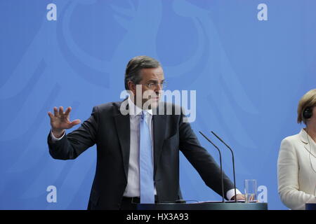 Berlin, Deutschland, 23. September 2014: Premierminister von Griechenland Antonis Samaras zu offiziellen Besuch. Stockfoto