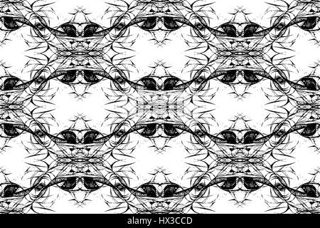 Nahtlose Grunge Kaleidoskop Muster. Handgezeichnete geschweiften Formen, Diagonale Layout, schwarzen Konturen auf weißem Hintergrund. Konzeptionelle Textur. Textildruck. Stock Vektor