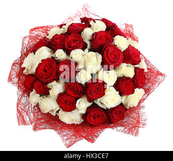 Blumenkompositionen aus roten und weißen Rosen. Einen großen Strauß von gemischten farbige Rosen. Gestalten Sie ein Rosenstrauß farblich. Das einzelne Bild auf eine Stockfoto