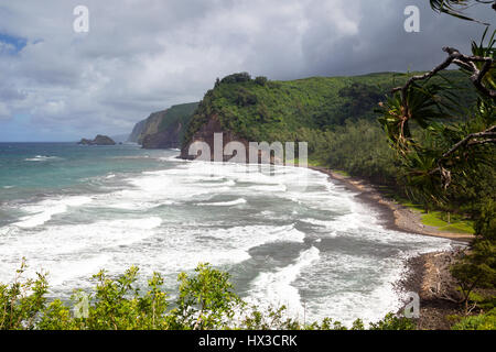 Blick auf die Nord Küste von Big Island, Hawaii, USA, im Pololu Valley. Stockfoto