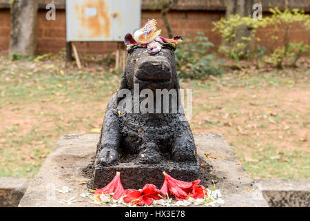 Die Statue von Nandi. Nandi ist der Name für den Stier und Vahana des großen Gottes Gott Shiva und der Pförtner von Shiva und Parvati. Stockfoto