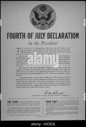 Ein offizielles Dokument der Fourth Of July-Erklärung des Präsidenten der Vereinigten Staaten zur Zeit Präsident Franklin D Roosevelt, 4. Juli 1944. Bild mit freundlicher Genehmigung National Archives. Stockfoto