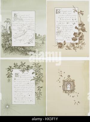 Nicht für mich allein, Liedtexte mit Landschaften, Sterne, Blumen, Schmetterlinge, Reben und ein Portrait einer Frau, 1900. Von der New York Public Library. Stockfoto