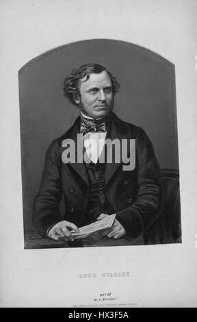 Halbe Länge sitzen Portrait von Edward Henry Stanley, 15. Earl of Derby, mit Brief, 1877. Von der New York Public Library. Stockfoto