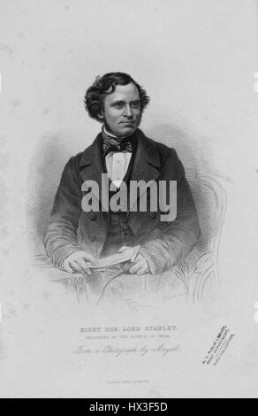 Halbe Länge sitzen Portrait von Edward Henry Stanley, 15. Earl of Derby, 1877. Von der New York Public Library. Stockfoto