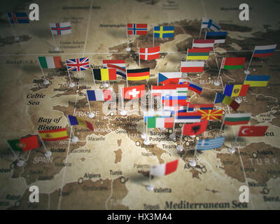 Europäischen Union Karte mit Flaggen der Länder. Europa. 3D illustration Stockfoto