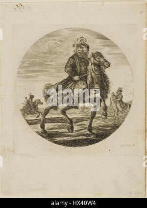 Ungarischer Reiter, ein Stich von Stefano della Bella, einem italienischen Künstler, um 1651. Stockfoto