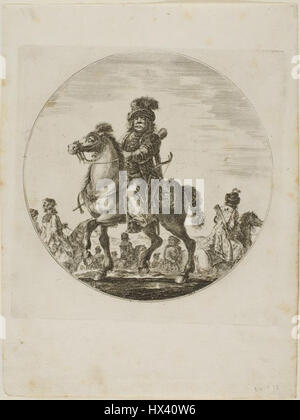 Ungarischer oder Walachischer Reiter, ein Radierung aus dem 17. Jahrhundert von Stefano della Bella, einem italienischen Künstler, um 1651. Stockfoto