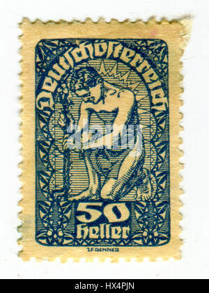 GOMEL, Weißrussland, 23. März 2017, Stempel gedruckt in Österreich zeigt Bild des neuen Österreich Briefmarken, beschriftete Deutschosterreich circa 1919. Stockfoto