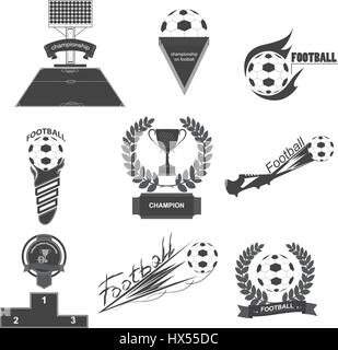 Eine Reihe von Vektor-Logos des Fußballs, Fußball, schwarze Farbe, Symbole zum Thema Fußball, Sport stellen Icons, Sport-Iconset für Fußballturnier Stock Vektor