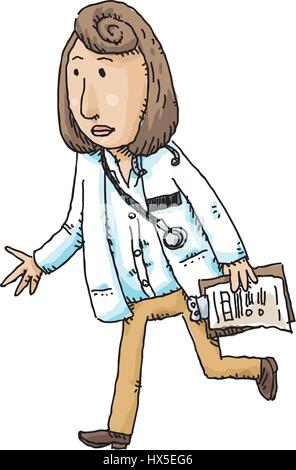 Eine ernsthafte Ärztin zu Fuß halten Sie eine Zwischenablage. Stock Vektor