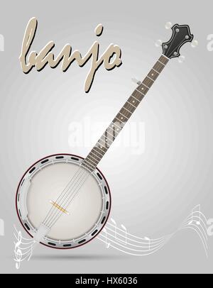 Banjo-Musikinstrumente-Lager Vektor-Illustration auf grauem Hintergrund isoliert Stock Vektor