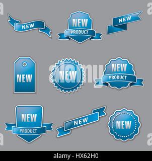 Illustration des Set blau Werbebanner und Beschriftungen Stock Vektor