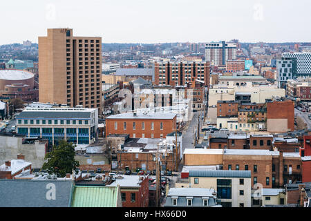Ansicht von Gebäuden in Mount Vernon, Baltimore, Maryland. Stockfoto