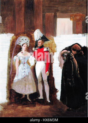 Das Gemälde „Nikolaus und Alexandra“ von Ladurner zeigt den letzten russischen Zaren Nikolaus II. Und seine Frau Alexandra. Das Kunstwerk fängt das königliche und würdevolle Bild des königlichen Paares ein und spiegelt seine Herrschaft im späten 19. Und frühen 20. Jahrhundert wider. Stockfoto