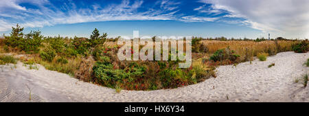 Panorama des Fire Island National Seashore im Herbst mit dem Leuchtturm. Long Island, New York Stockfoto