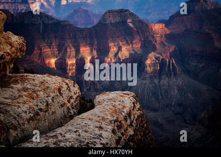 Ansicht des Grand Canyon von Bright Angel Point. North Rim des Grand Canyon National Park, Arizona Stockfoto