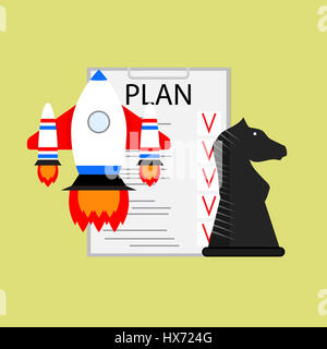 Planen Sie Strategie und Taktik des Ausstoßens Start. Starten Sie Raketen und Organisation Mission, Vektor-illustration Stockfoto