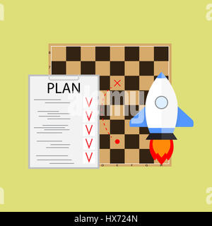Plan Start Startup-Unternehmen. Vektor-Organisation auf Schach-Brett-illustration Stockfoto